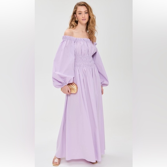 Caroline Constas Purple Smocked Off-Shoulder Dress
